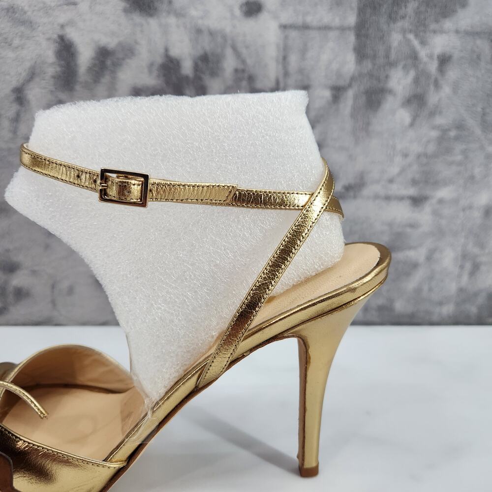 Kate Spade Size 8 Metallic Gold Strappy Open Toe 3 1/2" Heels Made in Italy - Picture 9 of 16